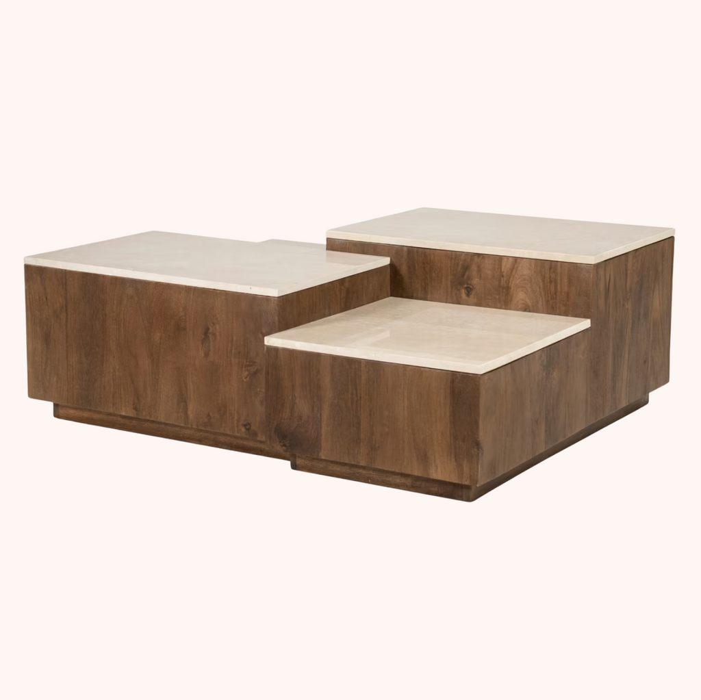 Salontafel Quido Marmer en mangohout, 105 x 89cm
