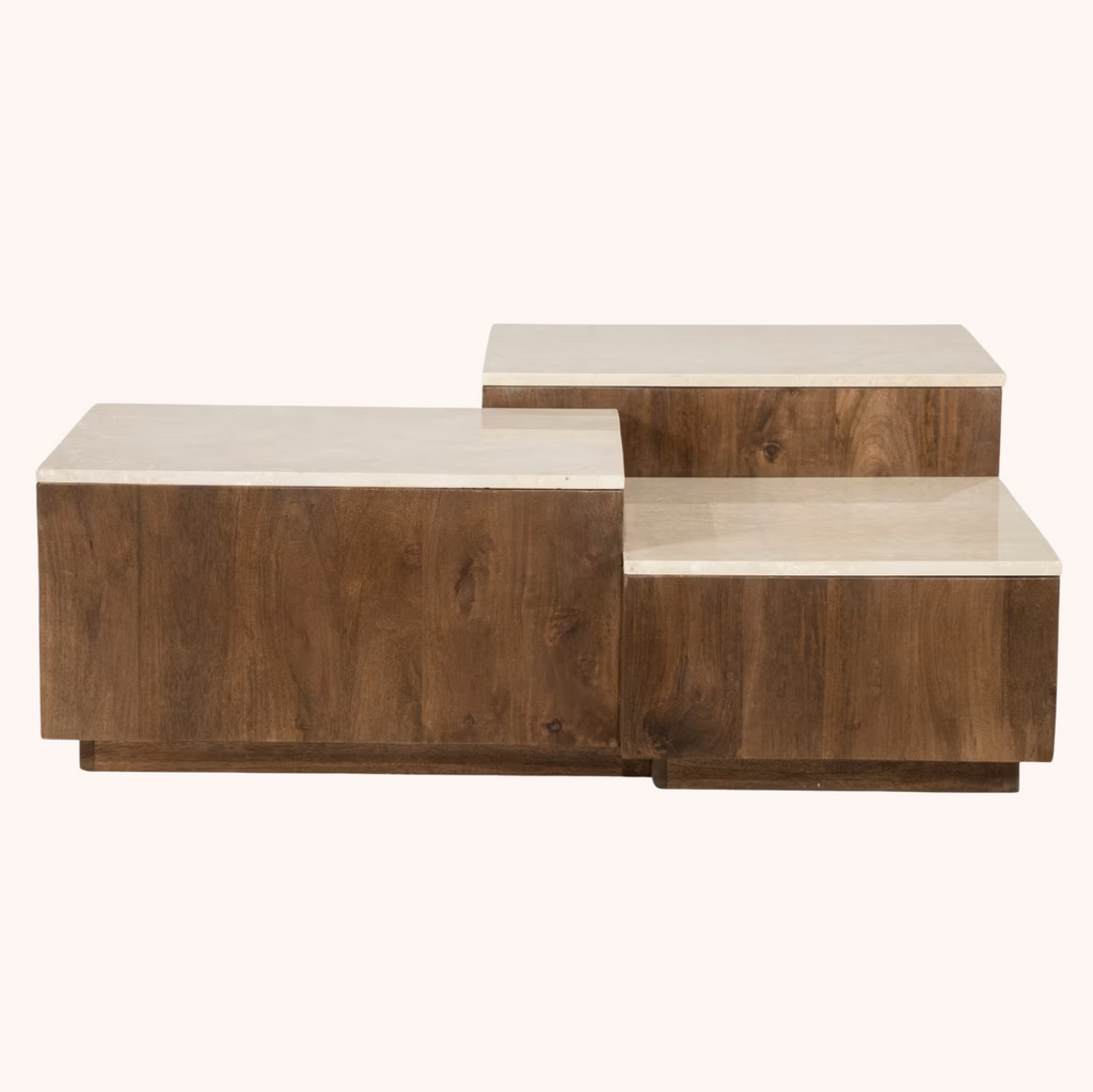 Salontafel Quido Marmer en mangohout, 105 x 89cm
