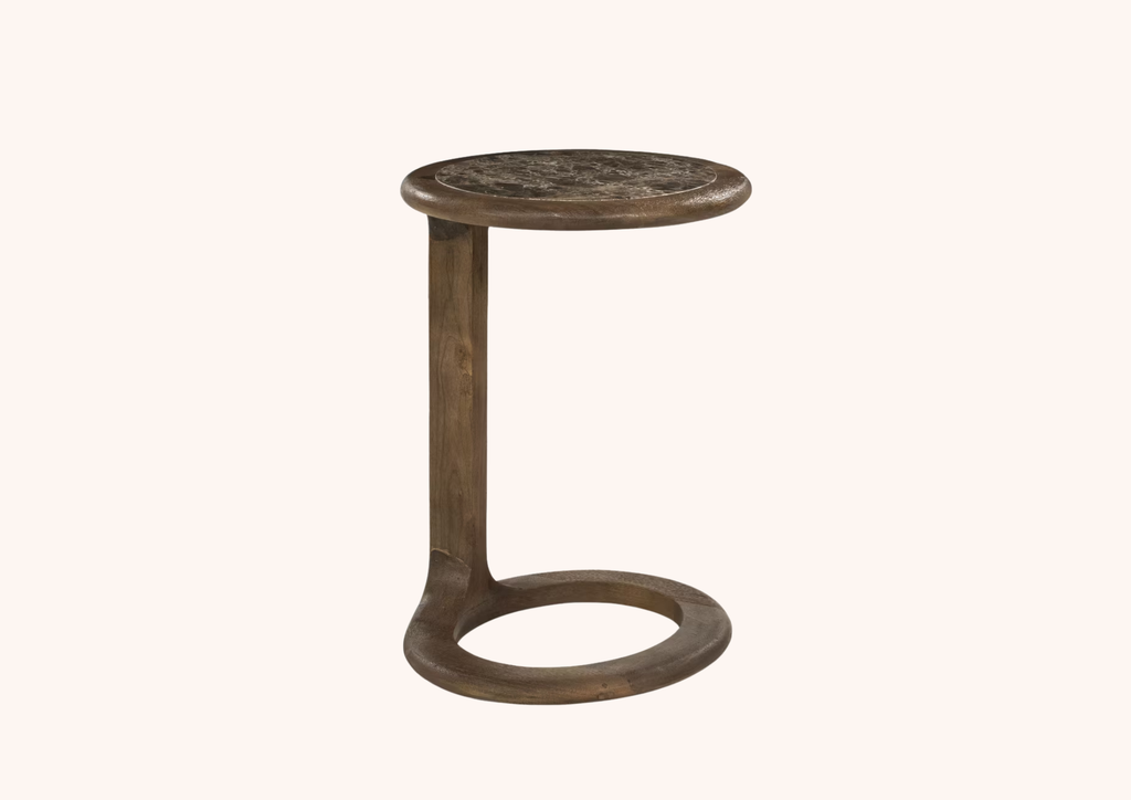 Ronde Bijzettafel Vito Marmer en Mangohout, 43 x 37cm