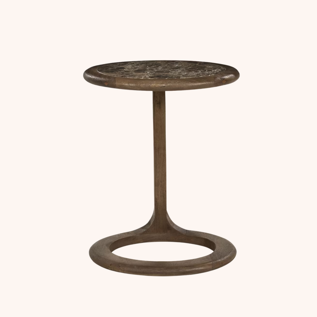 Ronde Bijzettafel Vito Marmer en Mangohout, 43 x 37cm