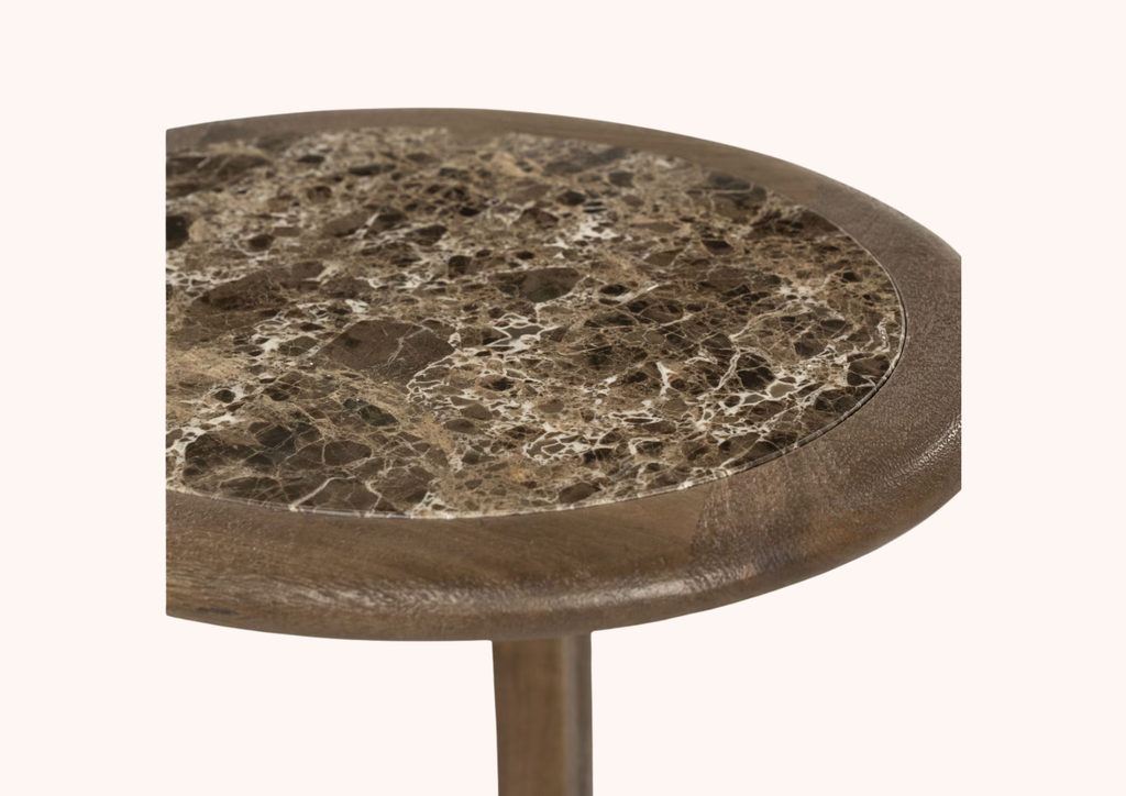 Ronde Bijzettafel Vito Marmer en Mangohout, 43 x 37cm