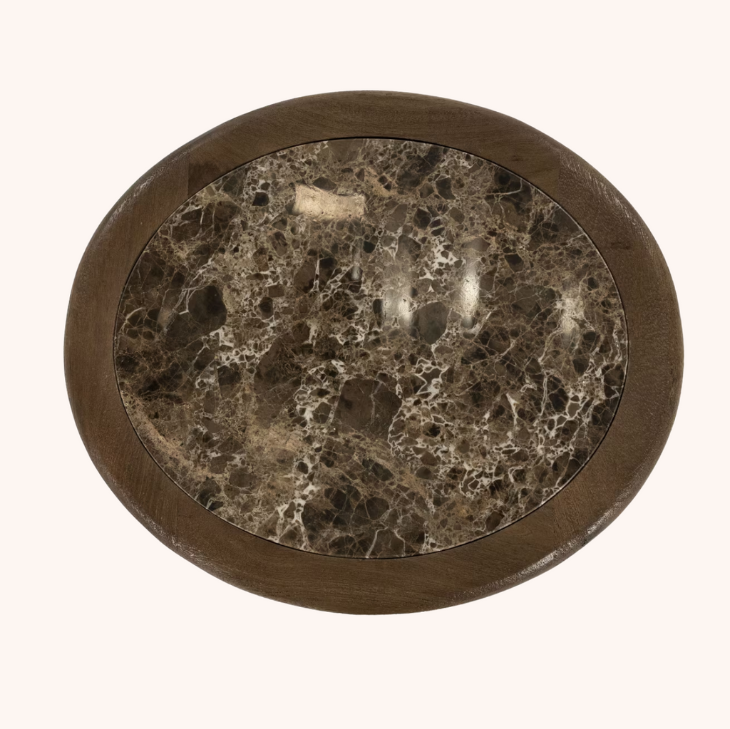 Ronde Bijzettafel Vito Marmer en Mangohout, 43 x 37cm