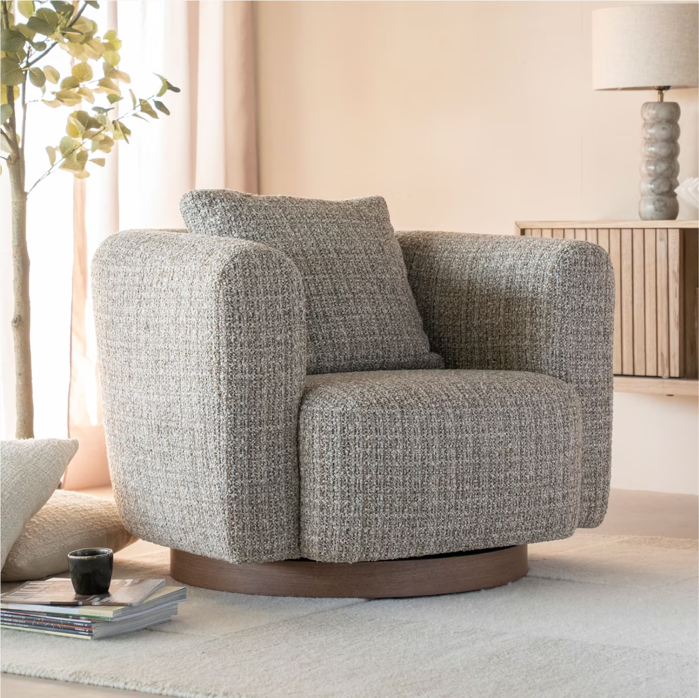 Draaifauteuil Jordan Grove Bouclé taupe