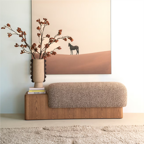 Bankje George Bouclé en essenhout, 133cm taupe