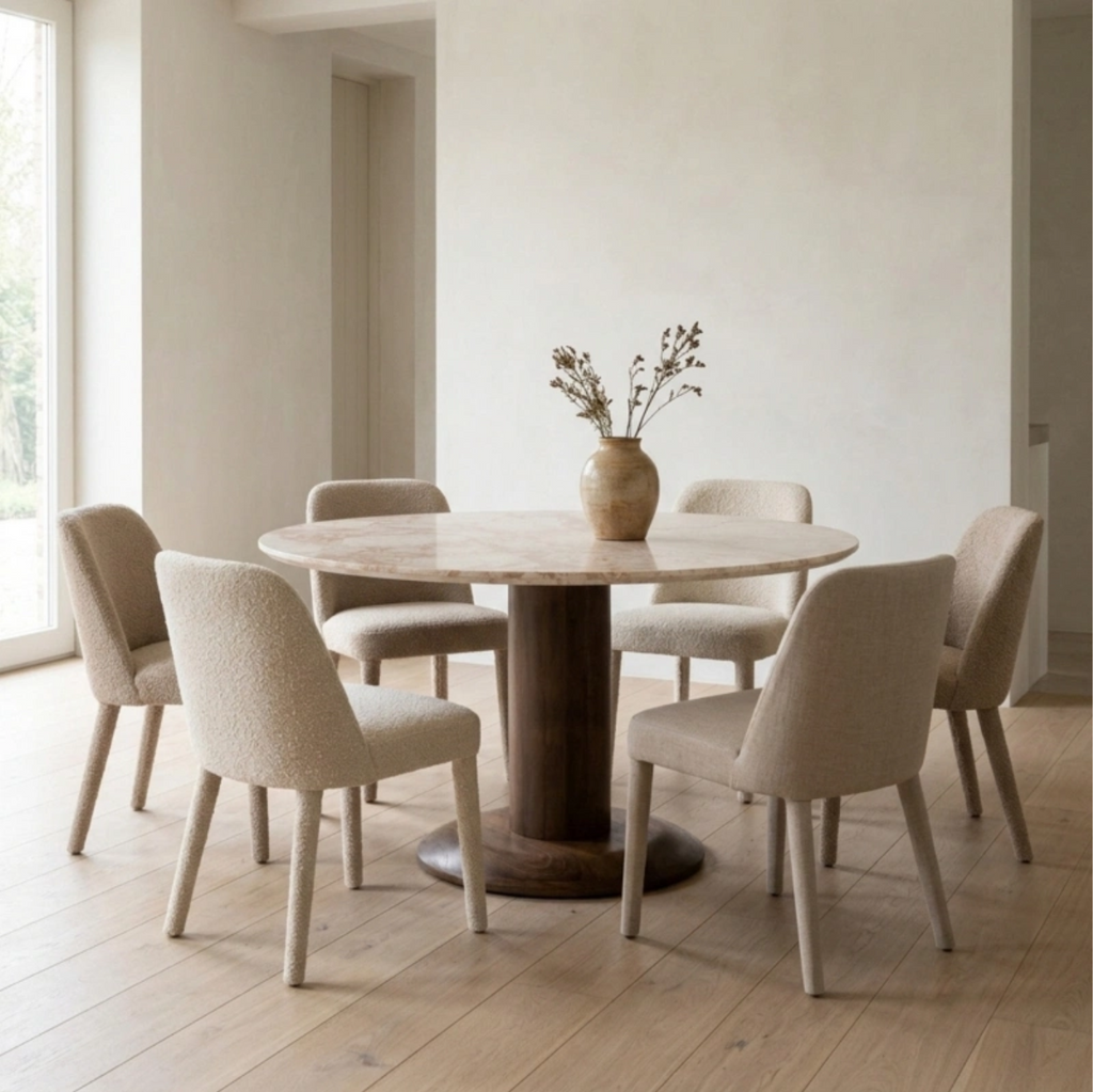 Ronde Eettafel Ted Marmer en mangohout, 130cm