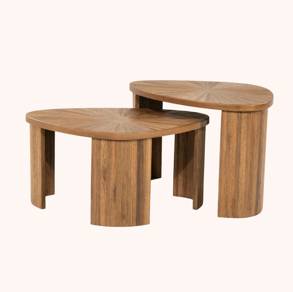 Organische Salontafel Tala Teakhout, Set van 2 stuks