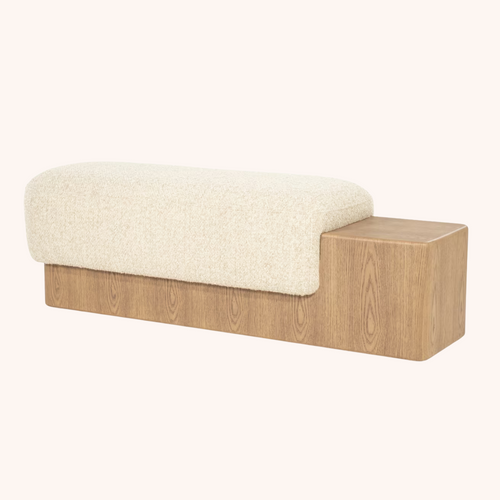 Bankje George Bouclé en essenhout, 133cm beige
