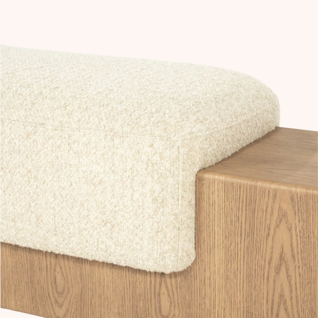 Bankje George Bouclé en essenhout, 133cm beige